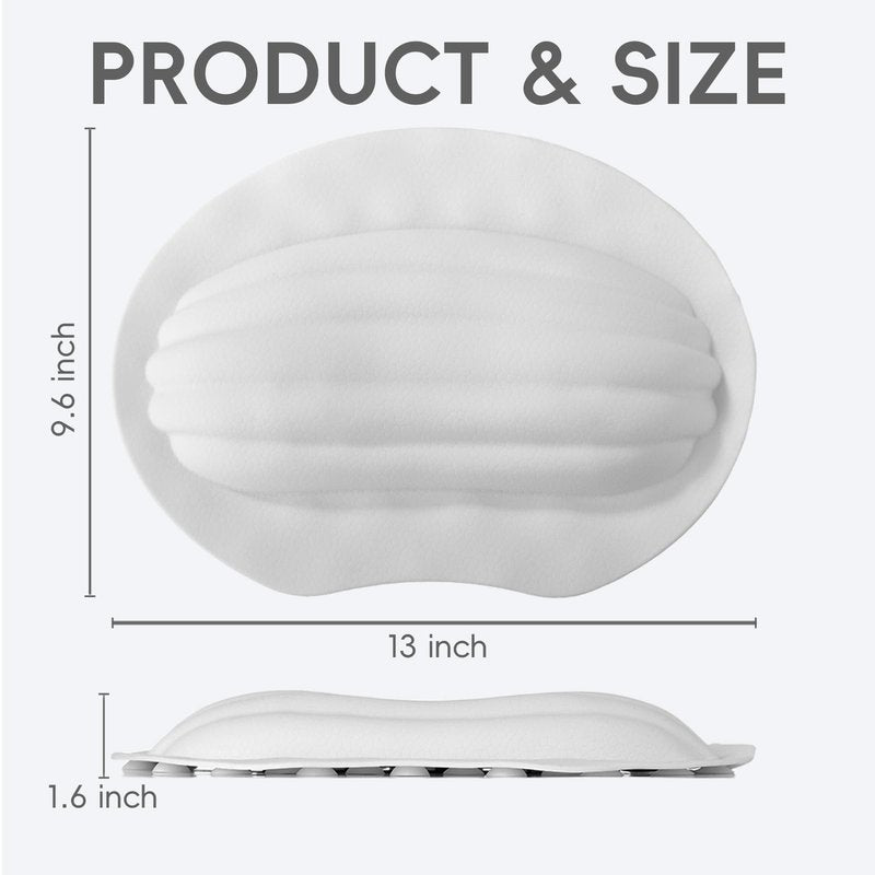 Sfirey Small Bath Tub Neck Pillow, TPE Waterproof Suction Cups Bathtub Neck Pillow & Cushion, Ultra Thin, Lightweight Quick Drying Bath Accessories Spa Gifts for Women,White (13x9.6x1.6 Inch)