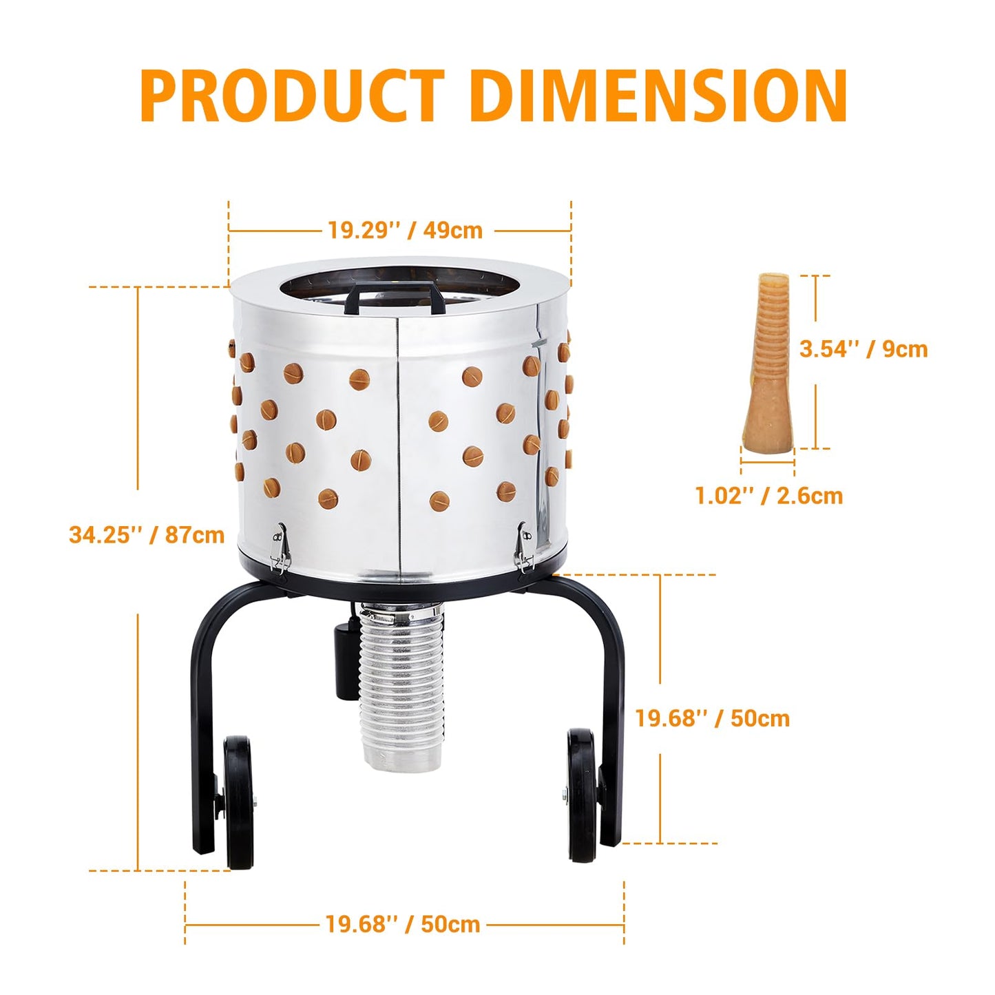 Towallmark Stainless Steel Poultry Plucker Machine - 500W High Efficiency Commercial Chicken Plucker, 106 Soft Fingers, for Farms, Chicken Processing Plants, Restaurants, Home