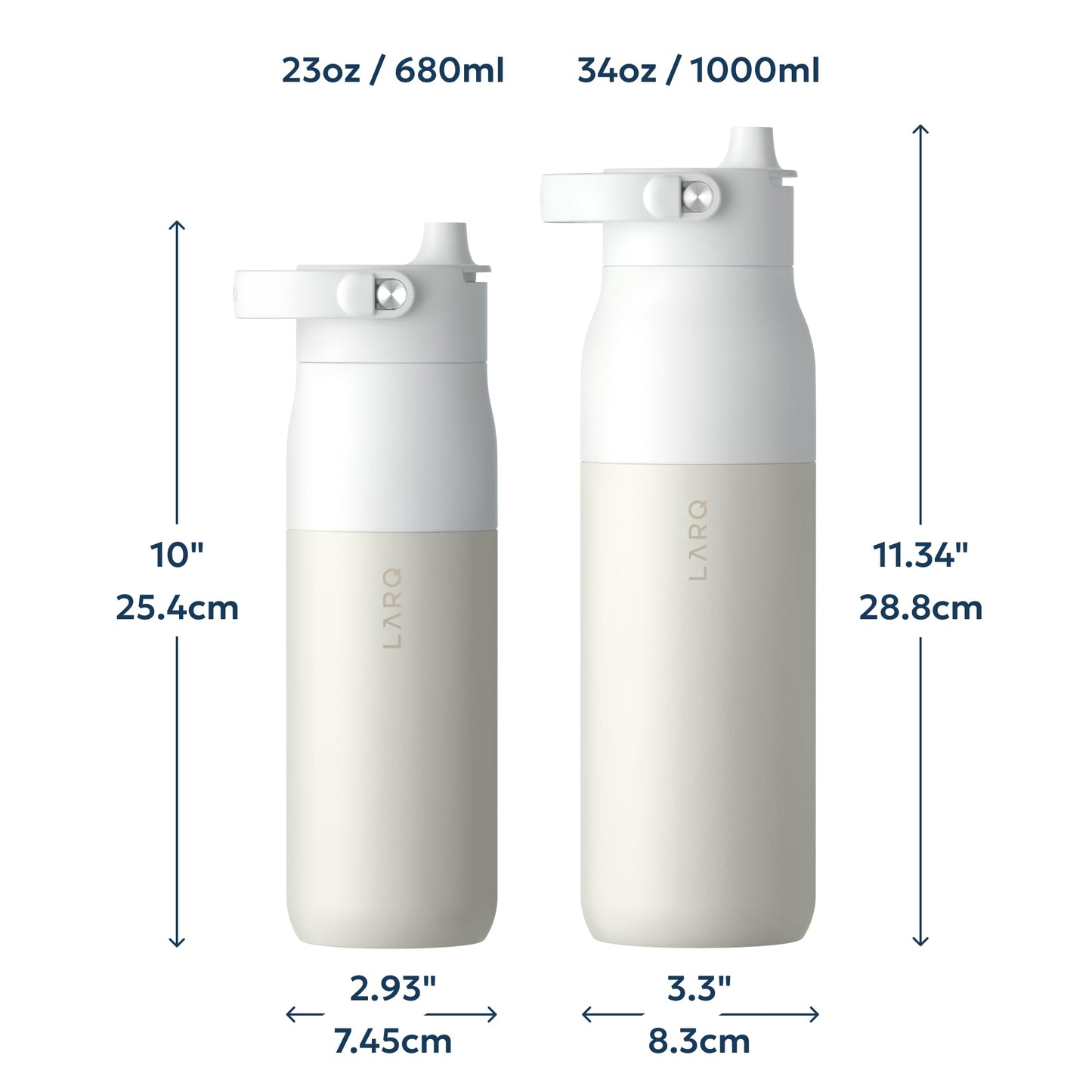 LARQ PureVis 2 Self Cleaning Water Bottle - UV Water Purifier with Filter Straw, Smart App Hydration Tracking, Insulated Stainless Steel - Granite White, 23 Oz