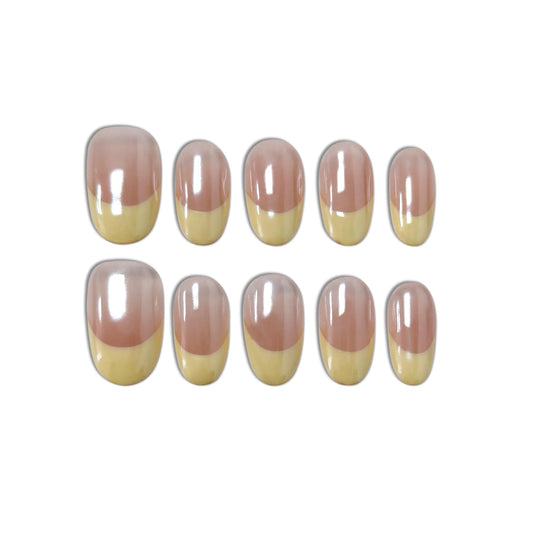 TENPAL Aurora Pastel Yellow French Tips Press on Nails Short Oval Minimalist & Reusable False Nails for Everyday Luxury | Clean Chic Style(S)