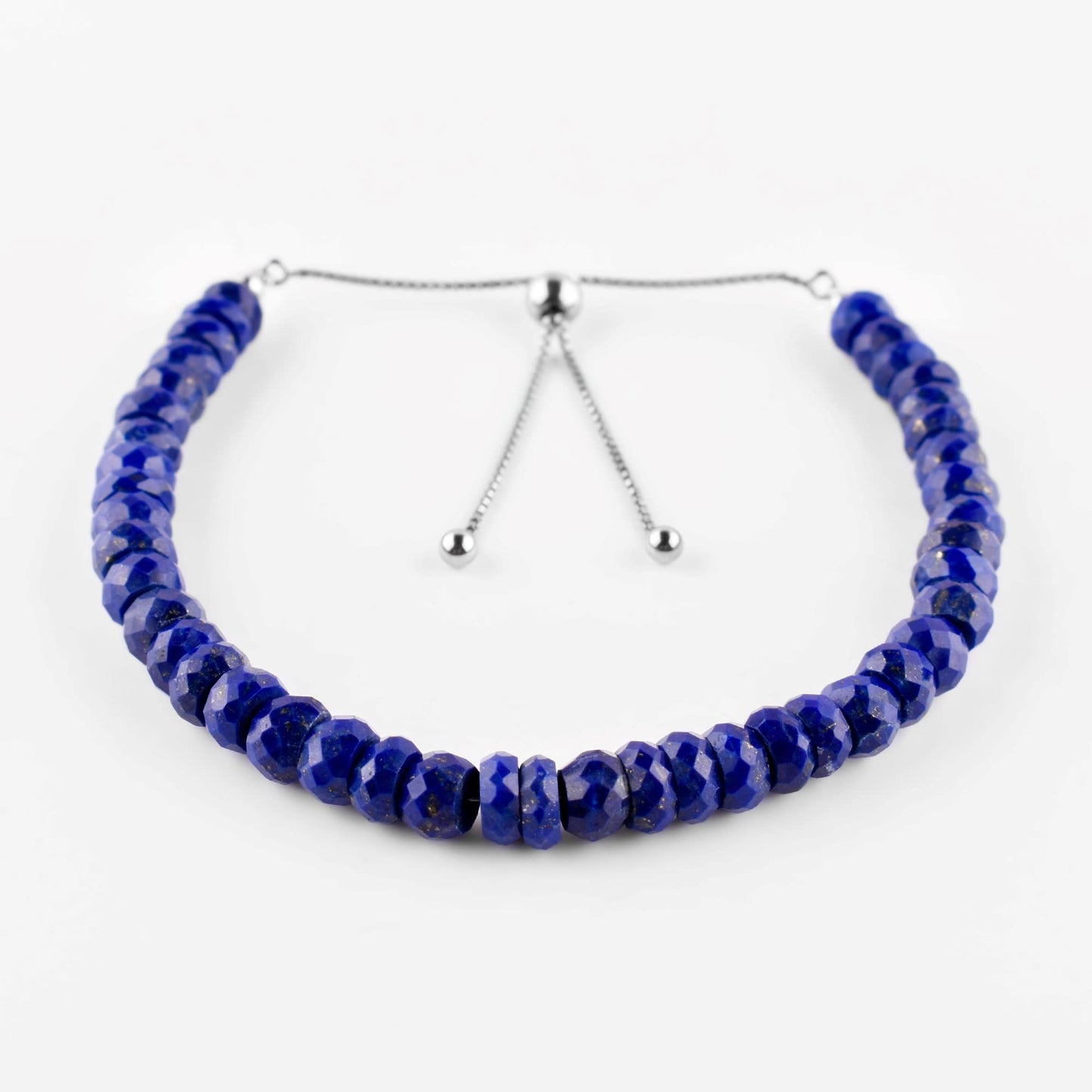 OdrillionGems Natural Lapis Lazuli Gemstones Bolo Bracelet, Faceted Beads, 925 Sterling Silver, Chakra Healing Crystals, Adjustable Slider, Handmade, Women Jewelry, Valentine Gift, 10"