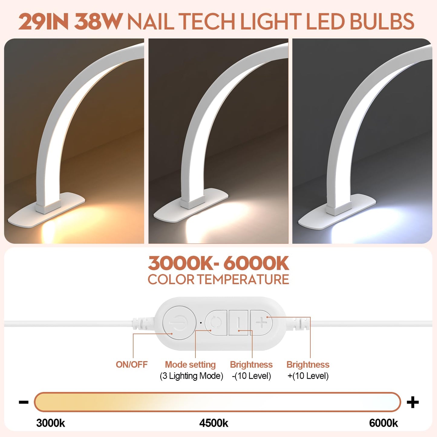 SLYFTE Premium Large Half Moon LED Light for Nail Tech, Foldable Arch Light for Nail Desk Lamp with Phone Stand Perfect for Manicure Handicraft Lighting (Crystal White, Large)