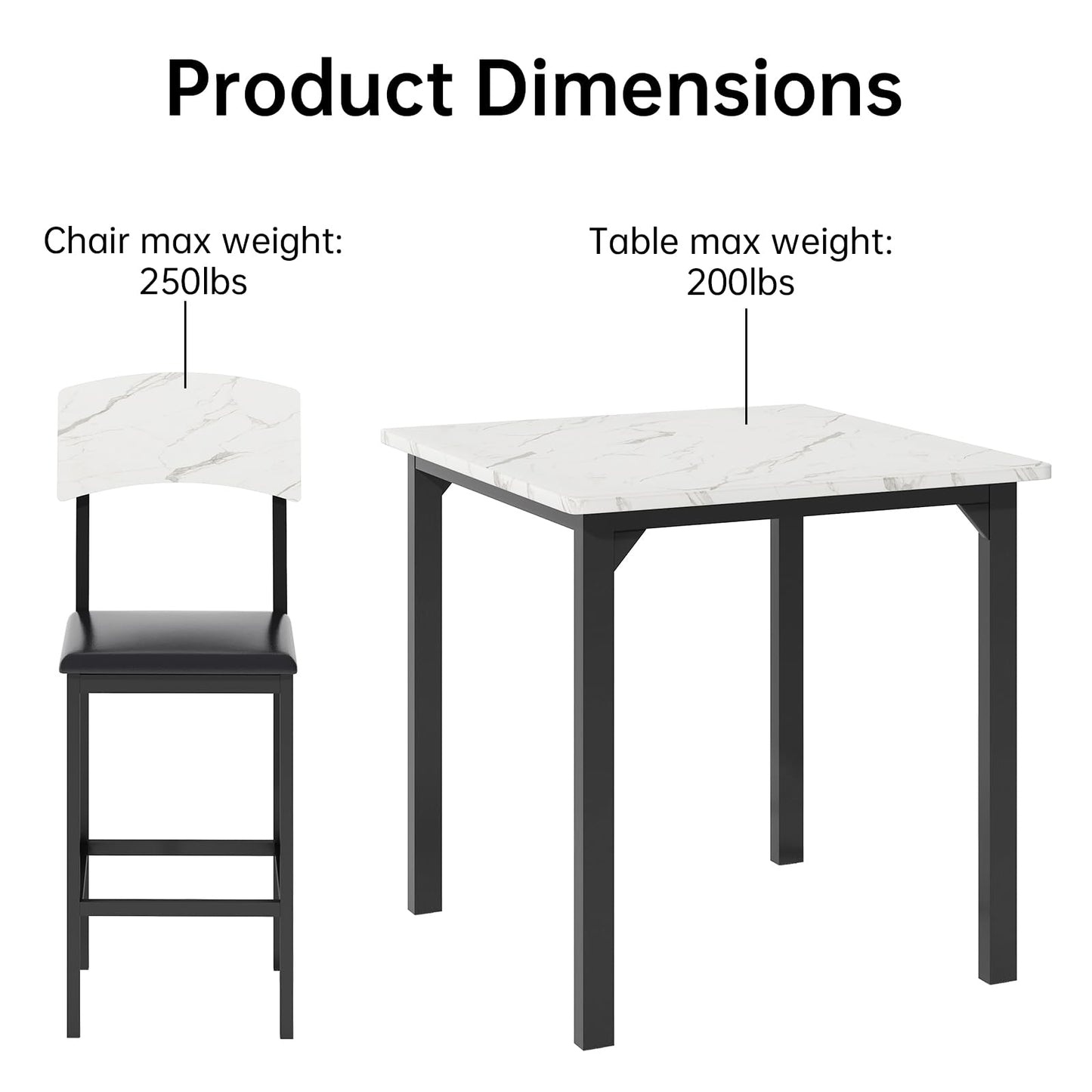 AWQM 5-Piece Dining Table Set, Dining Table Set for 4, Counter Height Table & 4 Bar Stools, Modern Kitchen Dining Set, with Upholstered Chairs, Compact Dining Set for Small Spaces, Marble Texture