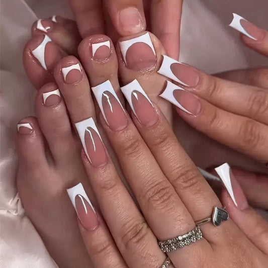 48Pcs White French Tip Press on Nails for Hands & Toes, Long Square Glossy Fake Nails, Short Square False ToeNails, Reusable Glue on Nails for Women Manicure & Pedicure Nail Kit