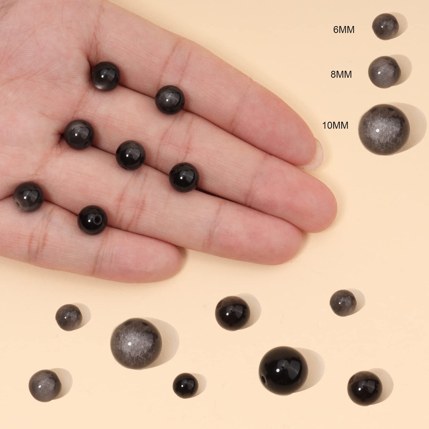 60pcs 6mm Natural Silver Obsidian Gemstone Beads Energy Healing Crystal Round Loose Stone Beads for Jewelry Making, DIY Bracelets Necklaces