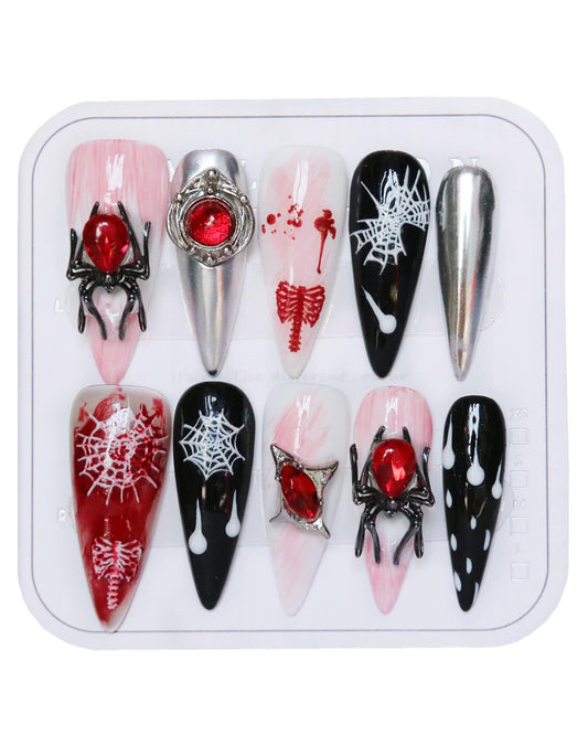 CAMILCY Handmade Nails Press on Almond Nail Pointed Green Gold Crystal Glitter Design Hand painted Reusable Gel UV Finished Pre shaped False Nails for Women 10pcs 3D Handmade Nails (A040, M)