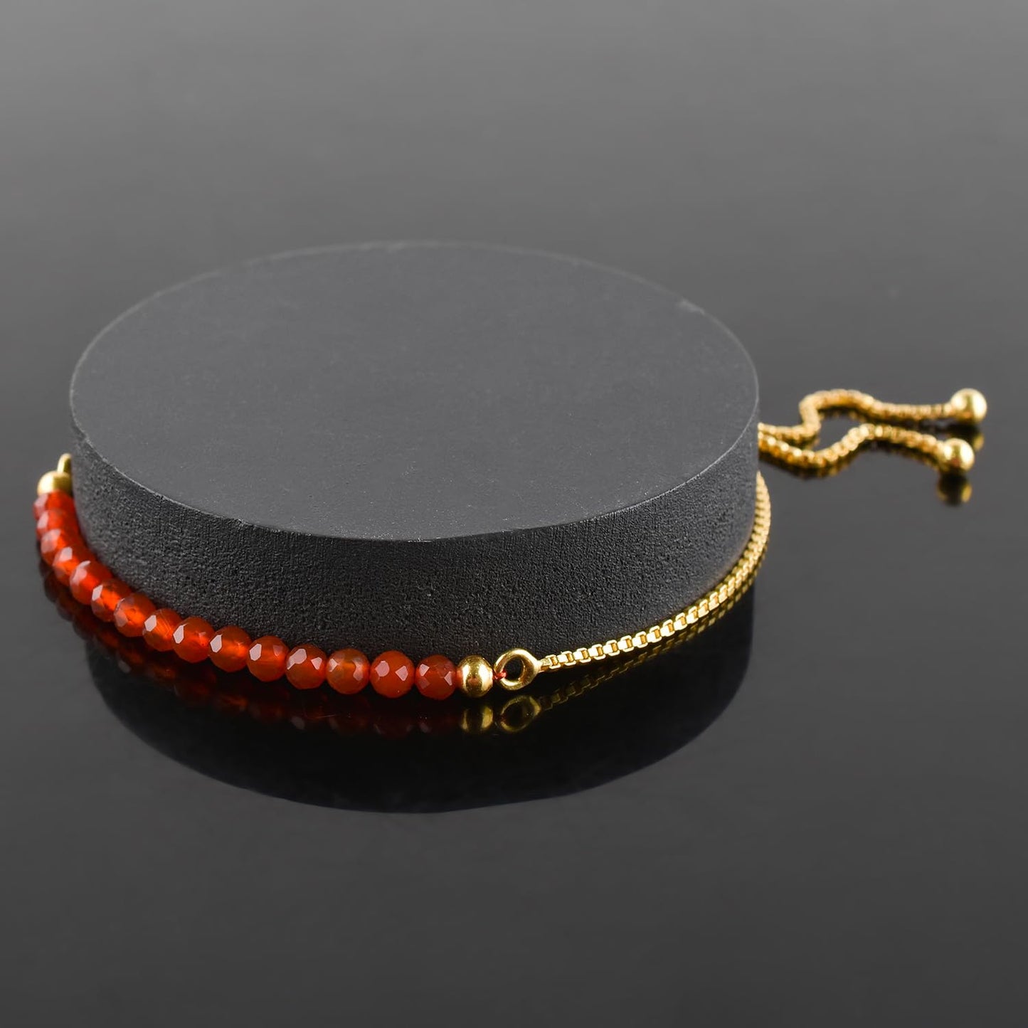 InfinityGemsArt Carnelian Bracelets For Women Natural Birthstone Jewelry Micro Orange Beads Beaded Stone Bolo Slider Crystals Gemstones Bracelet, 14K Gold Plated Adjustable Chain