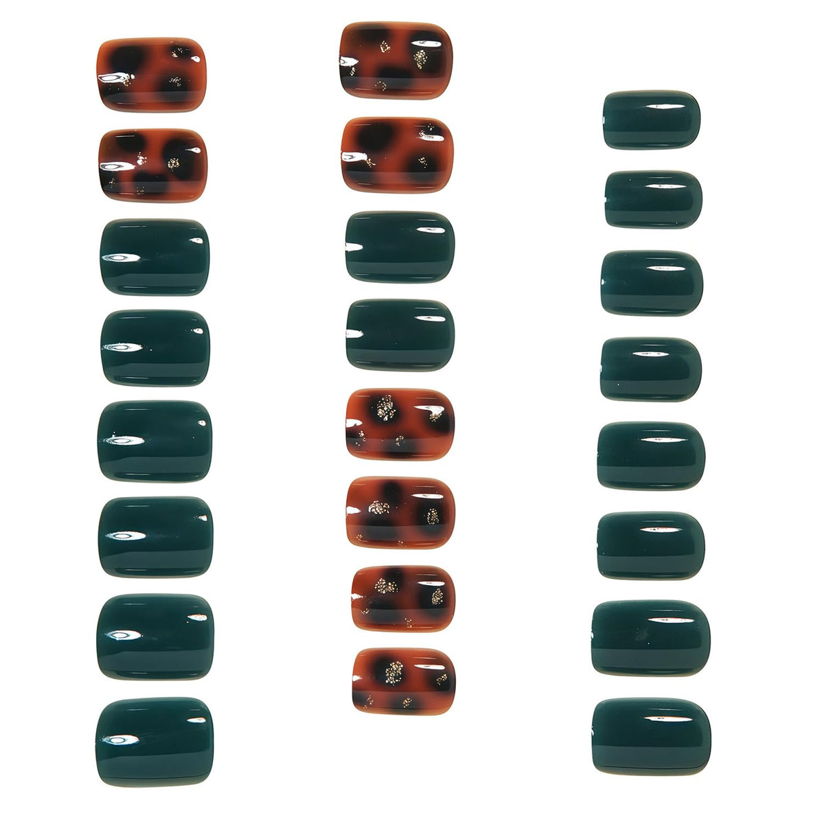 CEWEWP 24 Pcs Leopard Print Press on Nails Short Square Fake Nails Amber Blend Acrylic False Nails Green Color Glossy Reusable Holiday Daily Wear Glue on Fingernails for Women