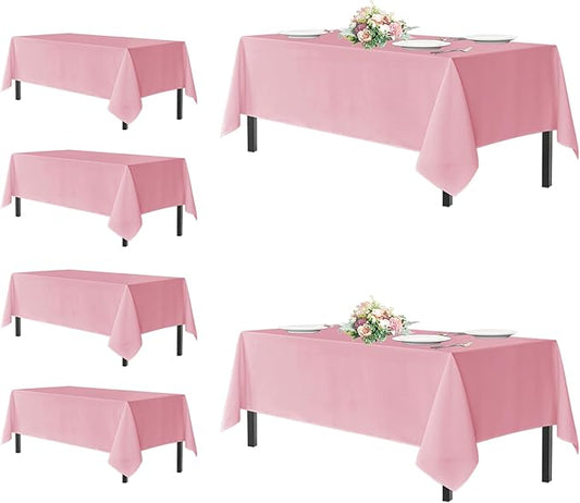 sancua Rectangle Tablecloths for 8 Foot Tables, 6 Pack - Washable Polyester Fabric Table Cloth for Wedding Christmas Party, Birthday, Banquet Reception, 60x120 Inch, Pink