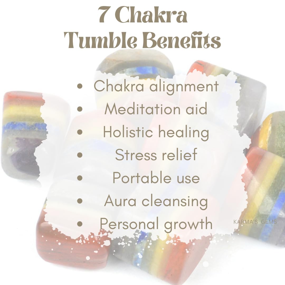 Karma Gems Seven Chakra Tumbled Stones Natural Crystal Kit for Reiki Healing Crystal Polished, Tumble Stones, Chakra Balancing, Reiki Gift, Home Decor (15-25 MM)