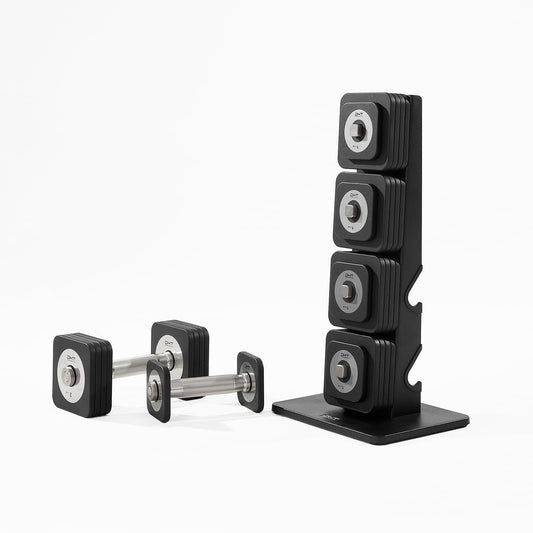 DHT Adjustable Dumbbells with Rack, Anti-Rolling Free Weights Set, 4-22.8 lbs, Black