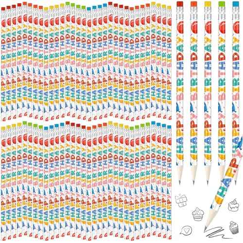 Kosiz 400pcs Happy Birthday Pencils Bulk for Students Classroom Back School Birthday Gifts Colorful Printed with Top Erasers Suitable for Teachers Class Reward Kids Party Supplies