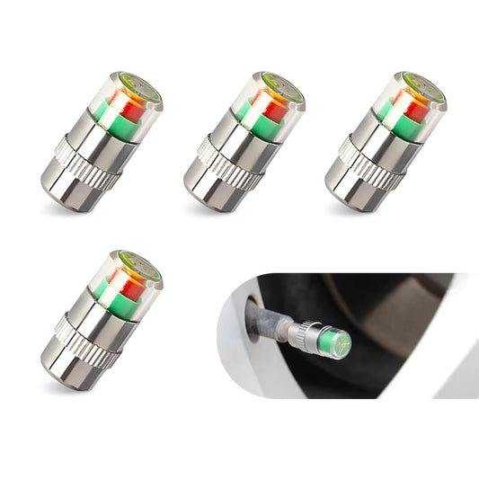 Ferianl 4PCS Auto Tire Valve Caps, Tire Pressure Monitor Valve Stem Caps, Tire Valve Stem Cap Cover, Car Tire Pressure Monitor Valve Stem Caps Sensor Indicator, 3-Color Indication