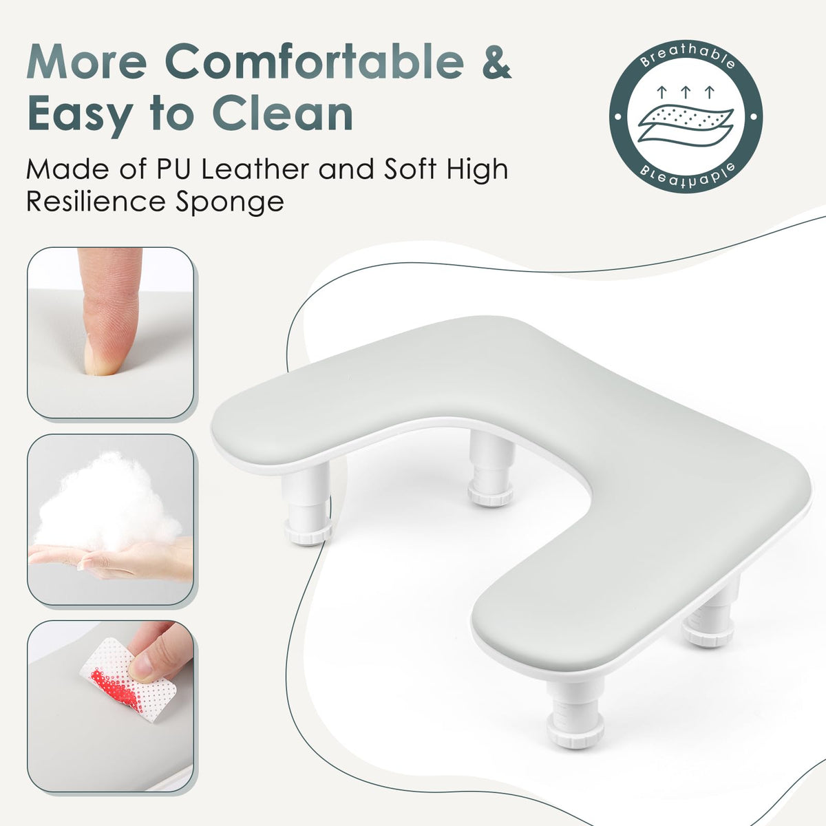 Manicure Arm Rest for Nails Tech: U-shaped Adjustable Nail Armrest - Gray PU Leather Hand Stand Rest for Manicurists