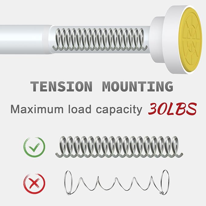 Thestoa Shower Curtain Rod Adjustable 43-66 inch, 1"Diameter Spring Tension Curtain Rod No Drill, Anti-Rust Non-Slip Shower Rod, White Shower Curtain Rod for Bathroom Tension