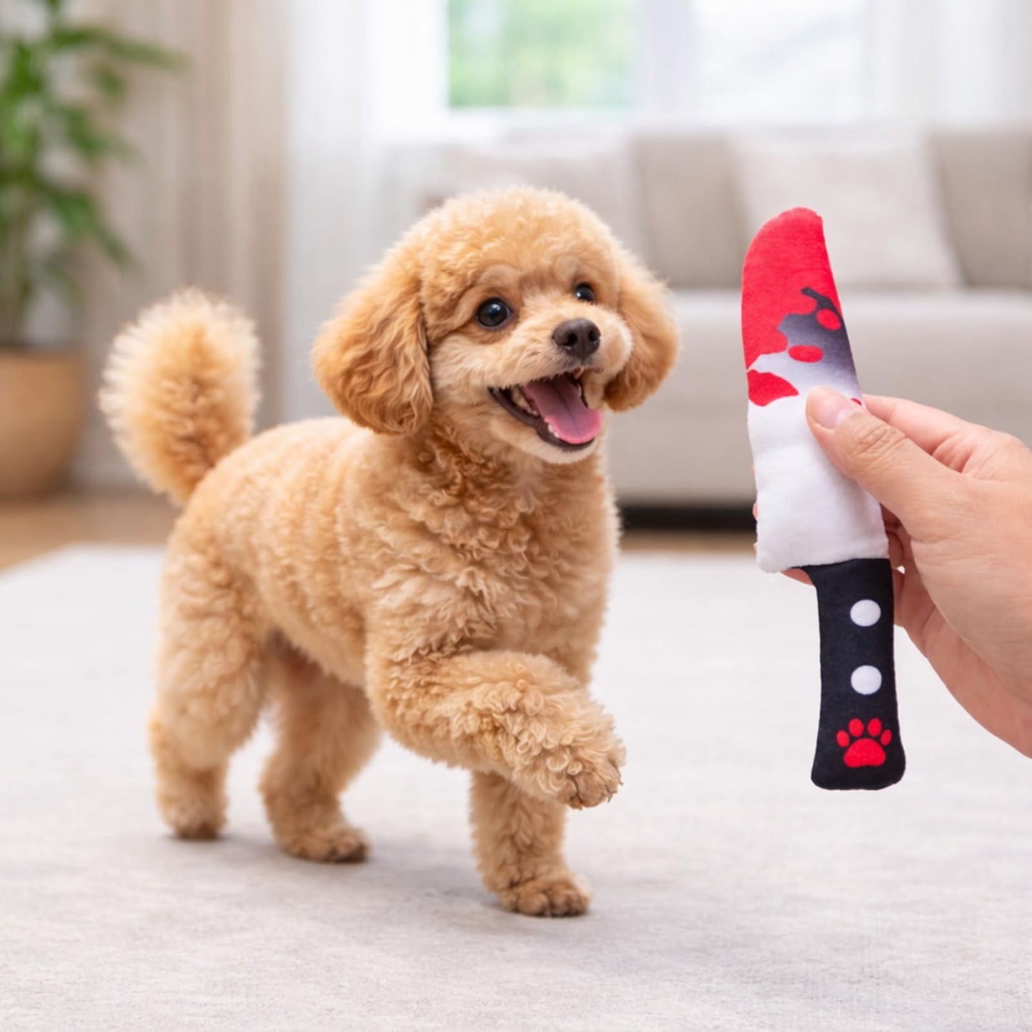 Haourlife 2-Pack Halloween Squeaky Dog Toy Set - Plush Knife and Cleaver Design, Interactive Sound Toys for Dogs, Perfect for Halloween Play and Chewing Fun