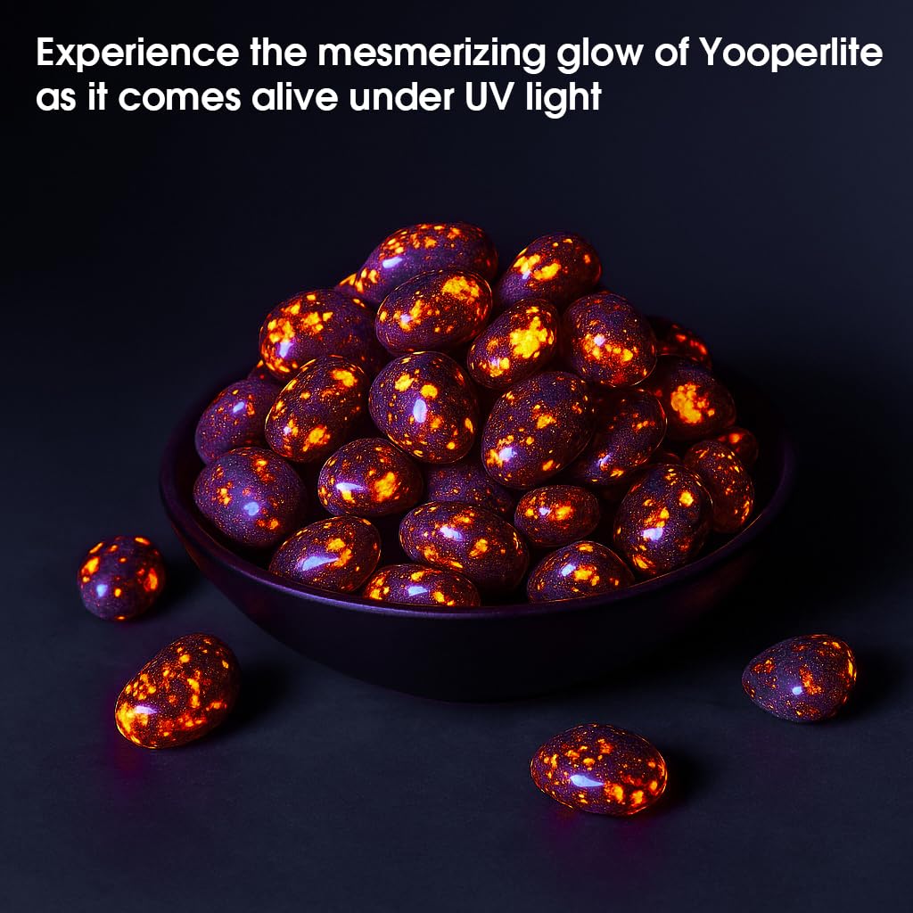 SigMntun Polished Yooperlite Crystal Chips Set, 0.4", 128 Pcs - Handpicked Tumbled Stones and Crystals Bulk for Healing, Reiki, Meditation, Witchcraft and Home Decor