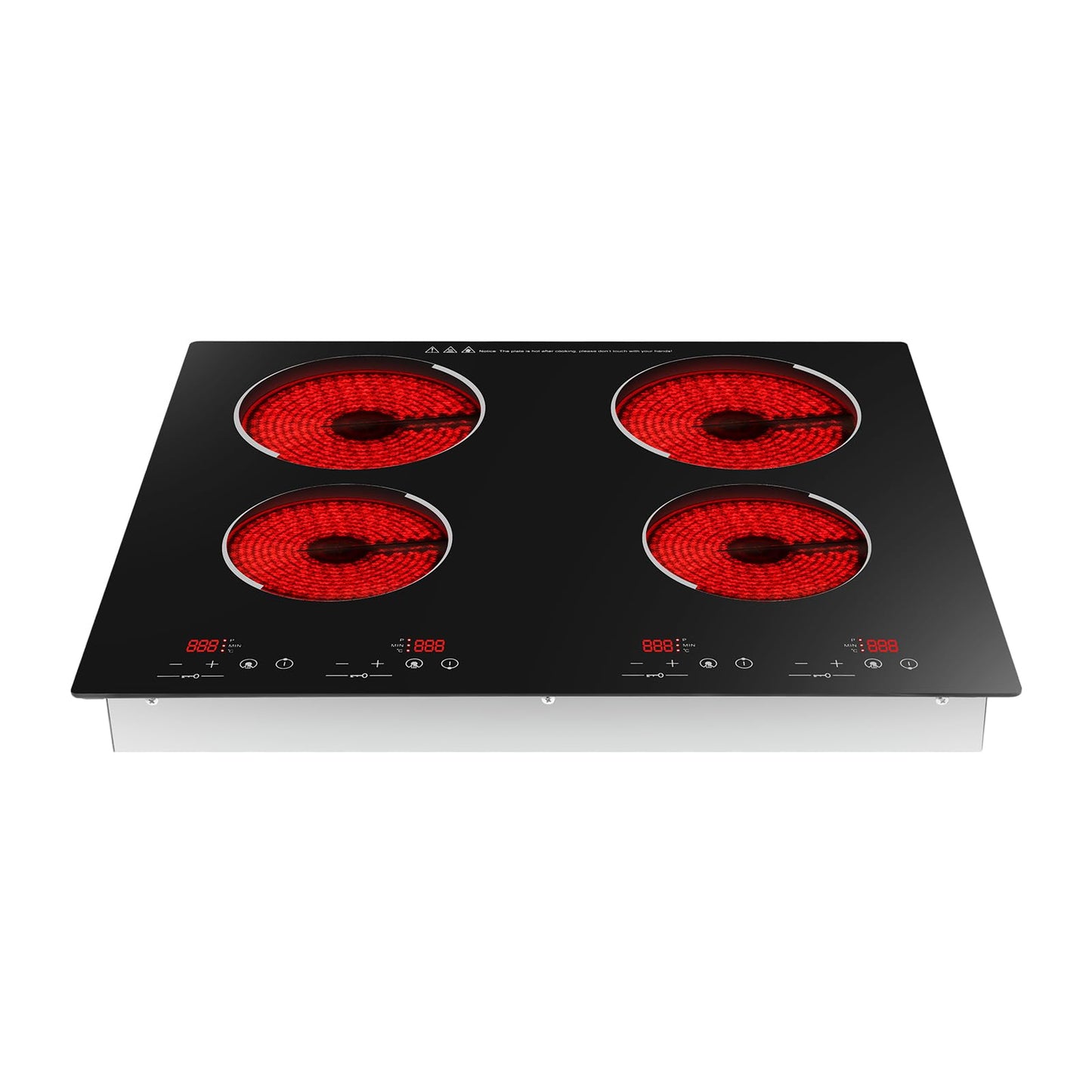 4 Burners Electric Cooktop, 110v 3000W Ceramic Cooktop, 24 Inch Countertop & Built-in Electric Stove Top with Child Safety Lock, Timer, Over-Temperature Protection, Sensor Touch Control