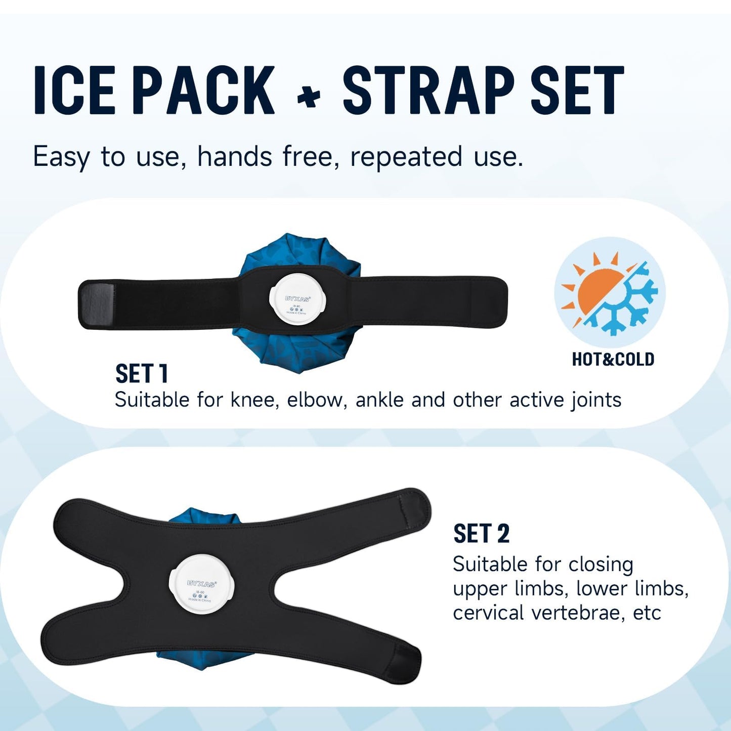 Ice Packs for Injuries Reusable, Hot & Cold Therapy Ice Bags with Elastic Breathable Support Wrap, Pain Relief, 3-Pack, 3 Sizes (6"/9""/11"")"