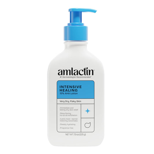 AmLactin Intensive Healing Body Lotion - Therapeutic Lotion for Extremely Dry Skin - No-Scrub Exfoliator and Moisturizer with 15% Lactic Acid AHA and Ceramides, 7.9 oz (Packaging May Vary)