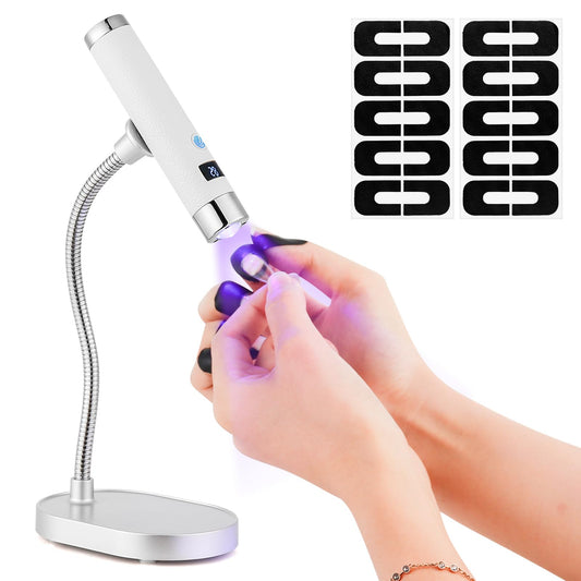 LIARTY UV Nail Lamp Cordless: Mini Rechargeable Auto Sensor LCD Display 2 Timers - Gooseneck Flash Curing Light Pen for Gel Nails Polish with Base (White)