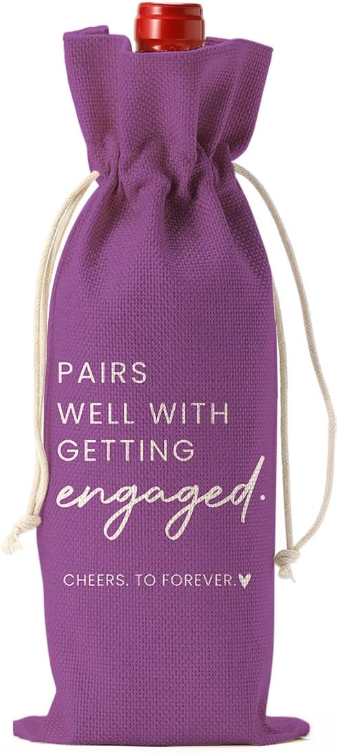 Engaged Gifts, Engagement Gifts for Couples Her, Engagement Party Decorations Gifts for Engaged Couple Wine Bag, Pairs Well with Getting Engaged Wine Bottle Bagï¼Purpleï¼