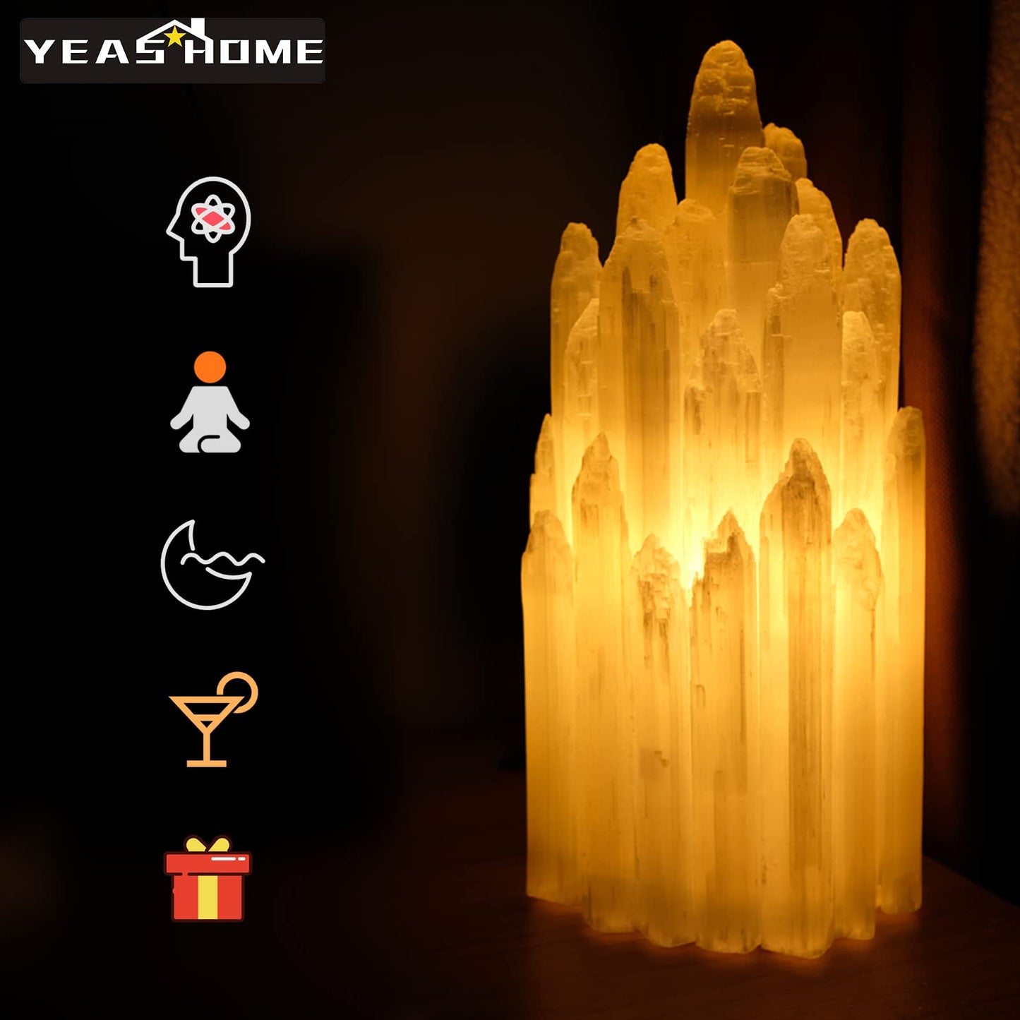 Handcrafted Selenite Lamp Carved, Selenite Tower,Unique Bedside Lamp Night Light, Happy Light,Salt Lamp,Dimmable Unique Table Lamps for Bedroom,White