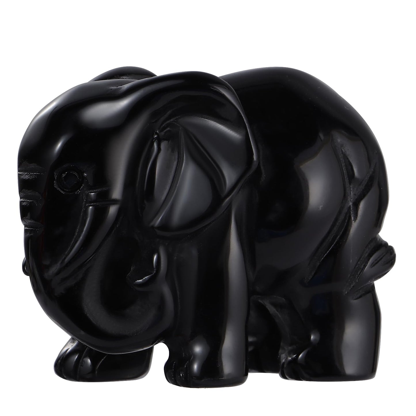 SMQ Black Obsidian Elephant Statue Gifts for Women 2''Crystal Elephant with Trunk Down Carved Lucky Pocket Spiritual Animal Carvings Home Office Desk Ornament