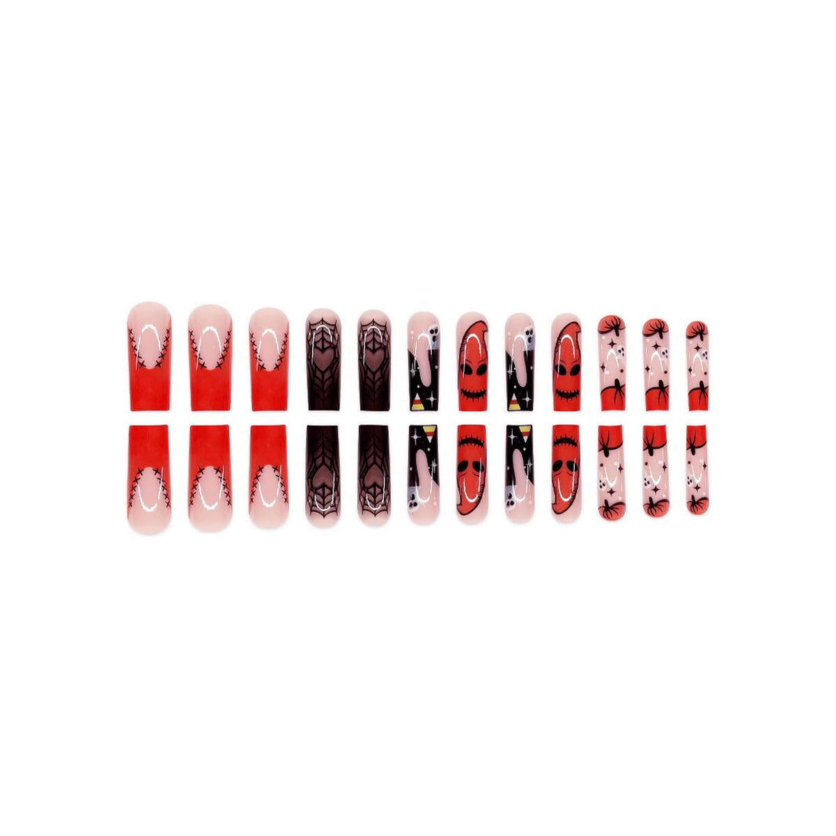 24pcs Halloween Press on Nails Long Square Fake Nails Monster Patch Pumpkin Ghost Spider Web designs Acrylic False Nails Glossy Full Cover Orange Black Glue on Nail for Women Party Manicure