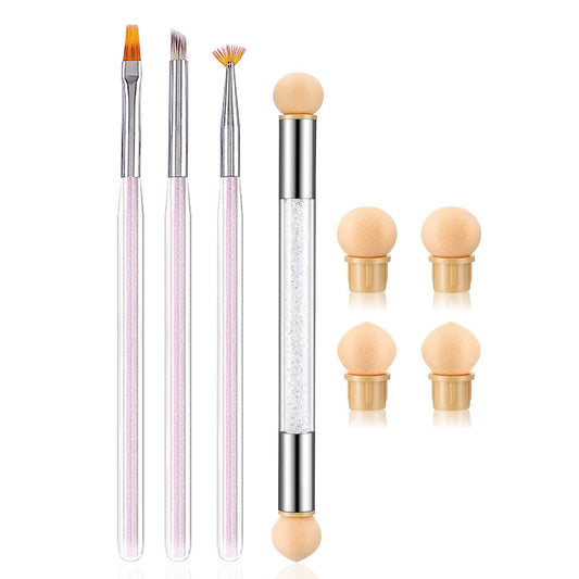 SILPECWEE 4pcs Ombre Nail Brush Nail Sponge Pen Ombre Brush for Gel Nails Acrylic Nail Art Brushes Fan Nail Pen Nail Brushes for Nail Art Design Tools with 4pcs Replaceable Sponge Head