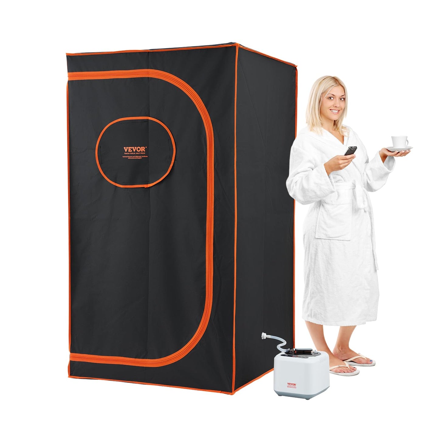 VEVOR Portable Steam Sauna Tent Full Size, 1000W Personal Sauna Kit for Home Spa, Detoxify & Soothing Heated Body Therapy, Time & Temperature Remote Control with Floor Mat