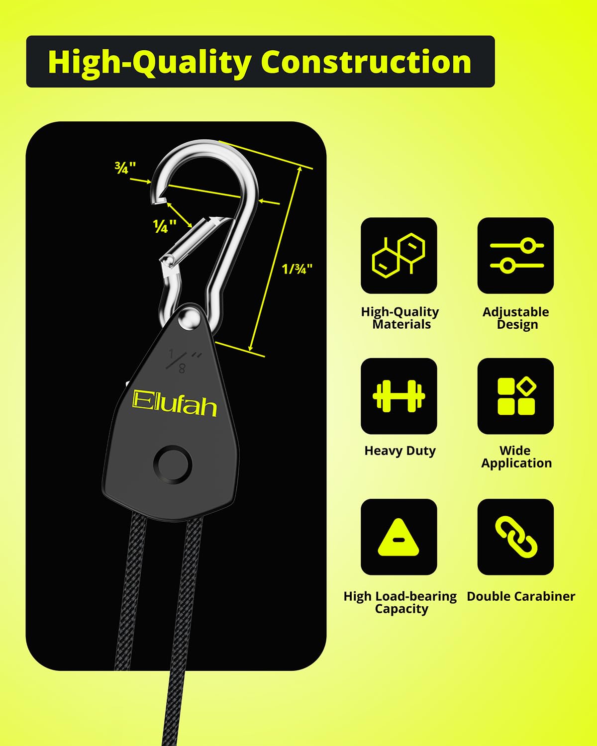 ELUFAH Longer 10ft 1/8" Ratchet Straps Hanger Rope Tie-Down Ratchet Outdoor Windproof Rope Roller Adjustable Hanger Grow Light Camping Tent Kayak Paracord 4-Pack"