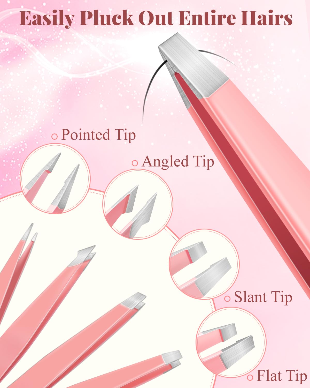 Eyebrow Tweezers for Women Facial Hair, 10 in 1 Eyebrow Kit with Pimple Popper and Blackhead Remover Tool, Ingrown Hair Tweezers Set with Travel Bag, Hair Plucking Daily Beauty Tools