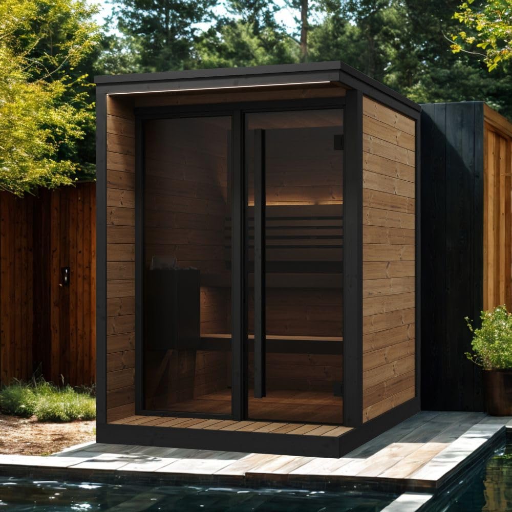 saunalife GL4 Outdoor Sauna Kit, Garden Luxury-Series Outdoor DIY Sauna Kit, Thermo-Spruce, up to 4 Persons Bundles (Sauna Heater and Sauna Stones Included) (Harvia The Wall SWS60 - Stainless Steel)