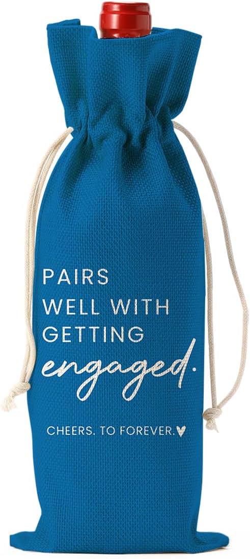 Engaged Gifts, Engagement Gifts for Couples Her, Engagement Party Decorations Gifts for Engaged Couple Wine Bag, Pairs Well with Getting Engaged Wine Bottle Bagï¼Blueï¼