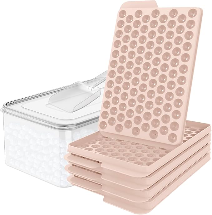 WIBIMEN Mini Ice Cube Trays, 0.55Ã¢ÂÂ Tiny Pebble Ice for Iced Coffee & Cocktails, Fast Chill, Easy Twist Release, Stackable with Lid & Storage Bin (4 Pack, Pink)