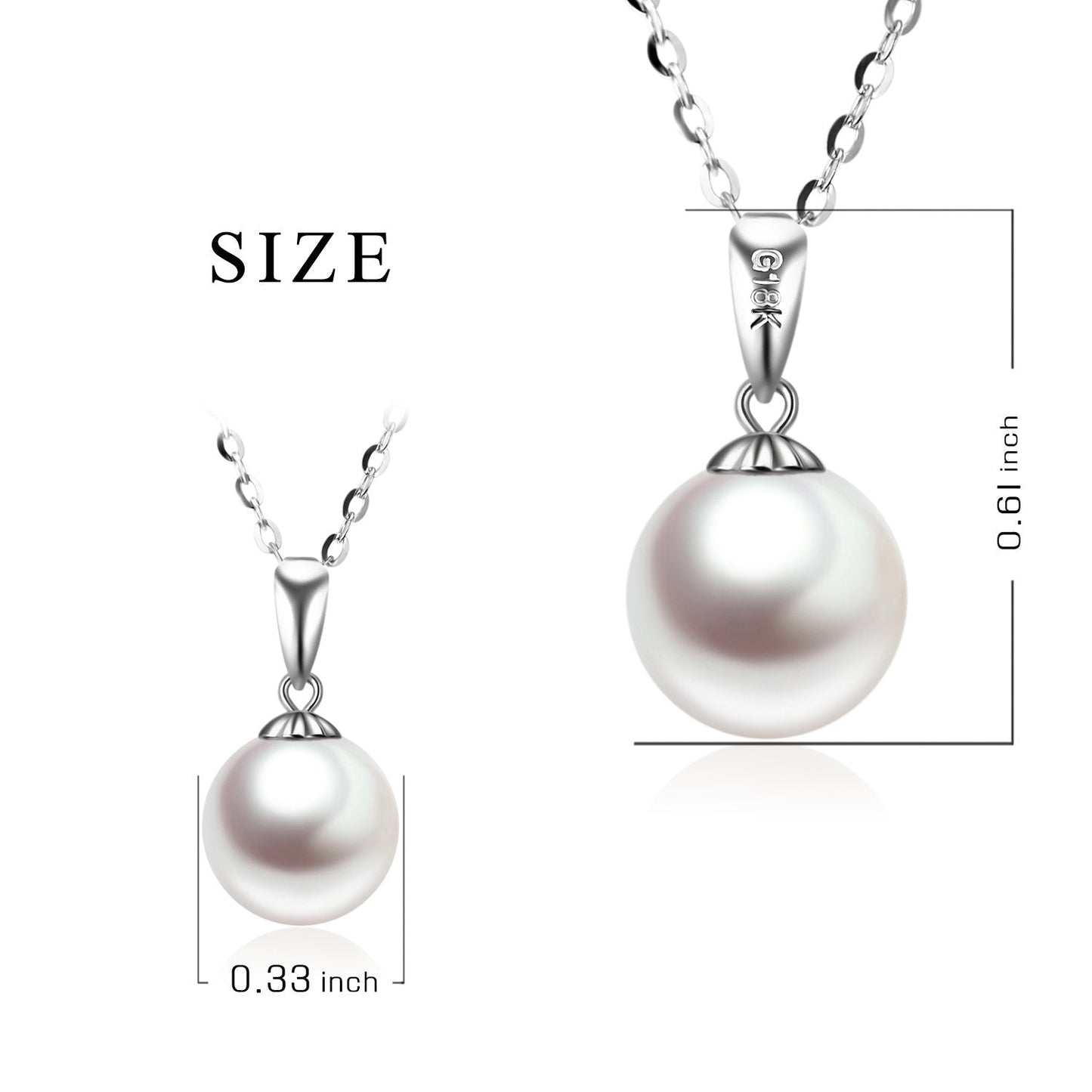 10K White Gold Freshwater Cultured Pearl Necklace and 18K Stud Earrings Set for Women, Jewelry Gifts for Her
