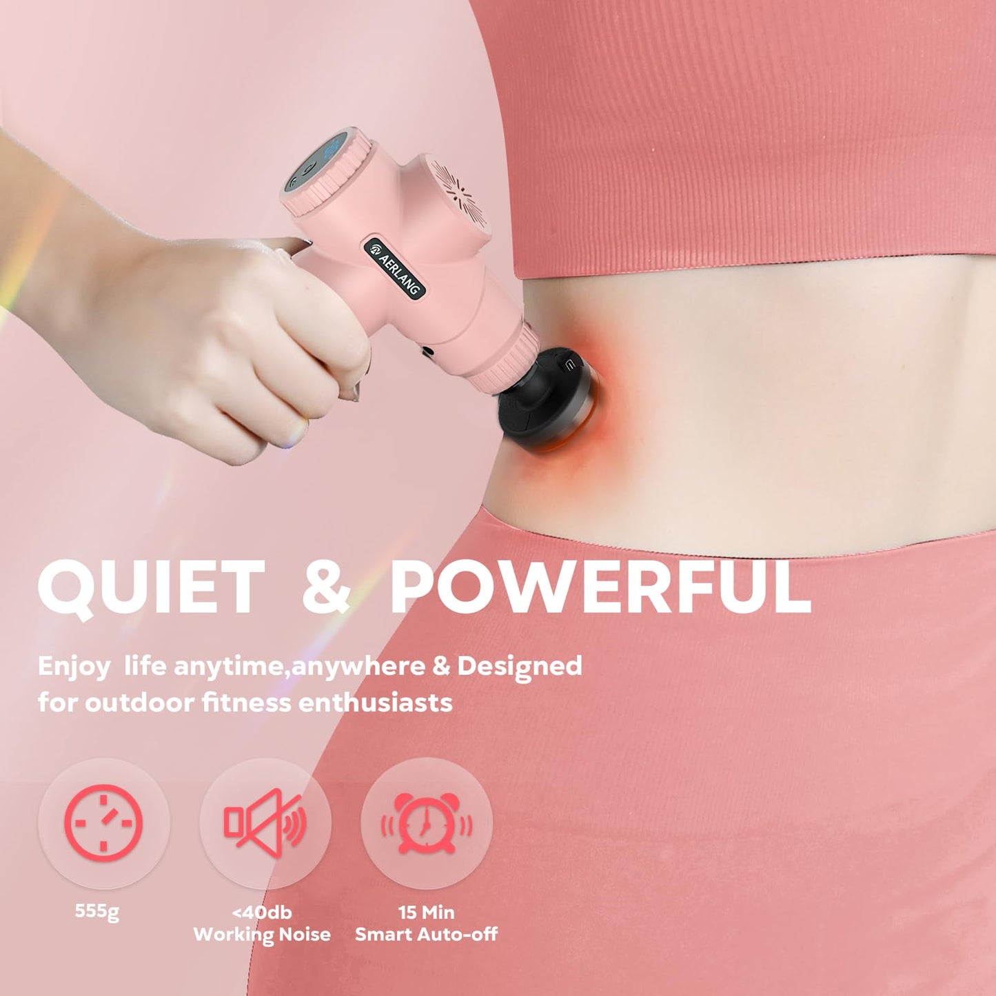 AERLANG Mothers Day Gifts for Mom Massage Gun with Heat Mini Massager Muscle Massager Back Massager for Pain Relief Deep Tissue Body Massager Handheld Massager with a Carrying Case Pink
