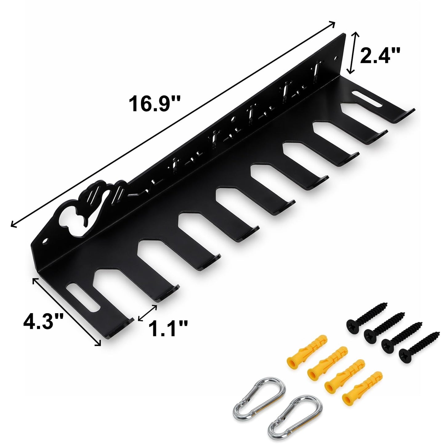 DEAYOU Home Gym Storage Rack Wall Mount, 9 Hook Gym Accessories Organization, Multi-Purpose Gym Equipment Hanger for Barbells, Resistance Bands, Jump Ropes, Lifting Belt, Row Handles, 16.5""