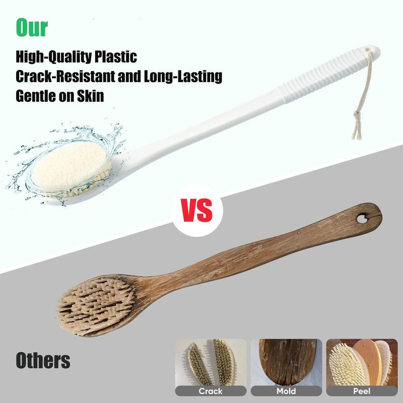 ROLIZOE 17-Inch Back Scrubber for Shower, Anti-Slip Exfoliating Body Brush for Bath, Gentle Back Brush for Shower for Men, and Women, Cleaning Skin for Smooth, Glowing Skin (White)