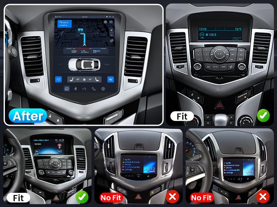 4Core 64ROM Car Radio for Chevrolet Chevy Cruze 2009-2015: Upgrade Touchscreen Tesla Style Stereo Head Unit Wireless CarPlay Android Auto 5G WiFi GPS Bluetooth 5.0 FM RDS SWC Backup Camera