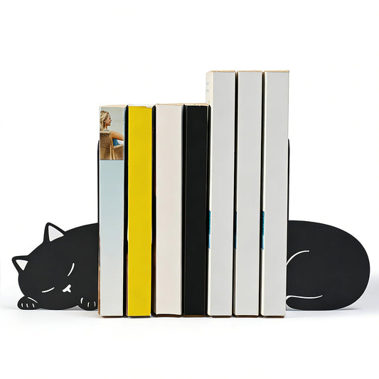 BEISE Cat Bookends for Shelves & Desk, Decorative Metal Bookend, Cute Black Kitties Book Organizer for Bookshelf Decor, Home Office Decor, Unique Book Lover Gift Set, Unusual Gifts for Cat Lovers
