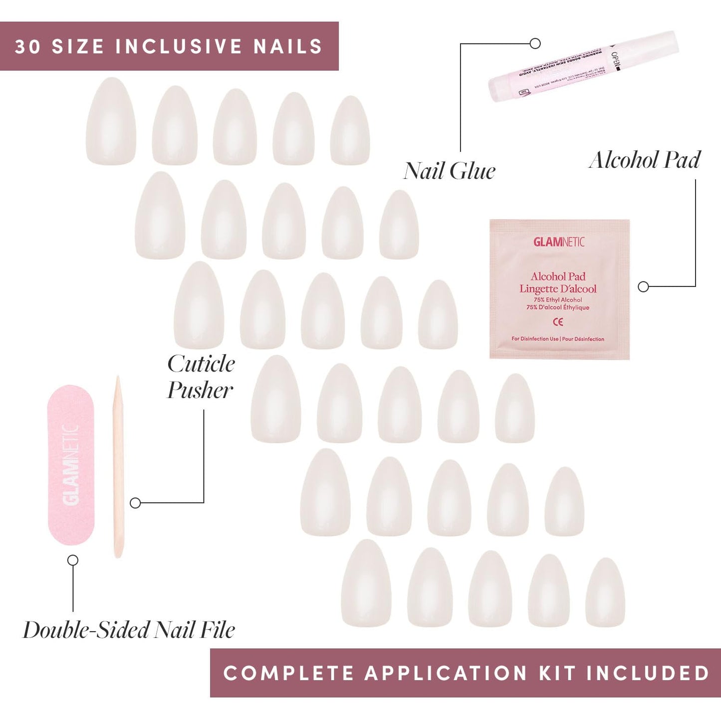 Glamnetic Press-On Nails Bundle - Midnight Romance, Berry Fizz & Hailey | Squoval Black Fake Nails with Magnetic Cat-Eye Design | Oval Magenta Nails with a Metallic Finish | Glazed Short A