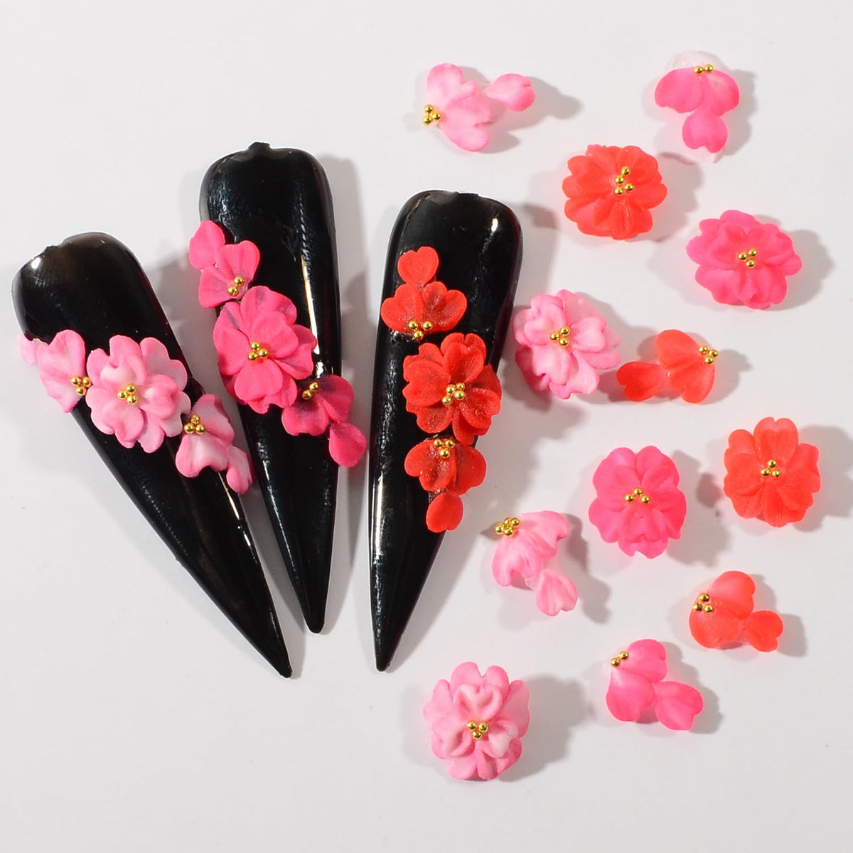 BAIYIYI 30PCS Handmade Acrylic Flowers Nail Art Charms Cute Y2K Summer Floral with Caviar Beads Design High-end Craved Flower Petal Nails Charms for Women Profession Nail Art Craft Jewelry