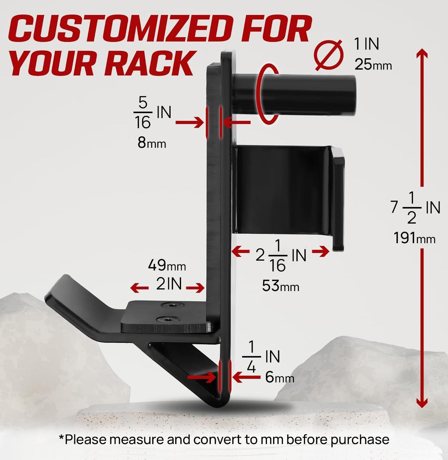 Yes4All J-Hooks Barbell Holder for Power Rack - J Hook Weight Rack / Fitness Racks J Hook - Fit 2x2 inch Square Tube (Pair)