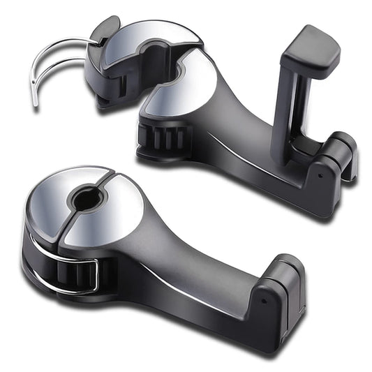 Car Headrest Hook with Phone Holder, Universal 360 Rotation Headrest Hooks for Purses and Bags (Silver)