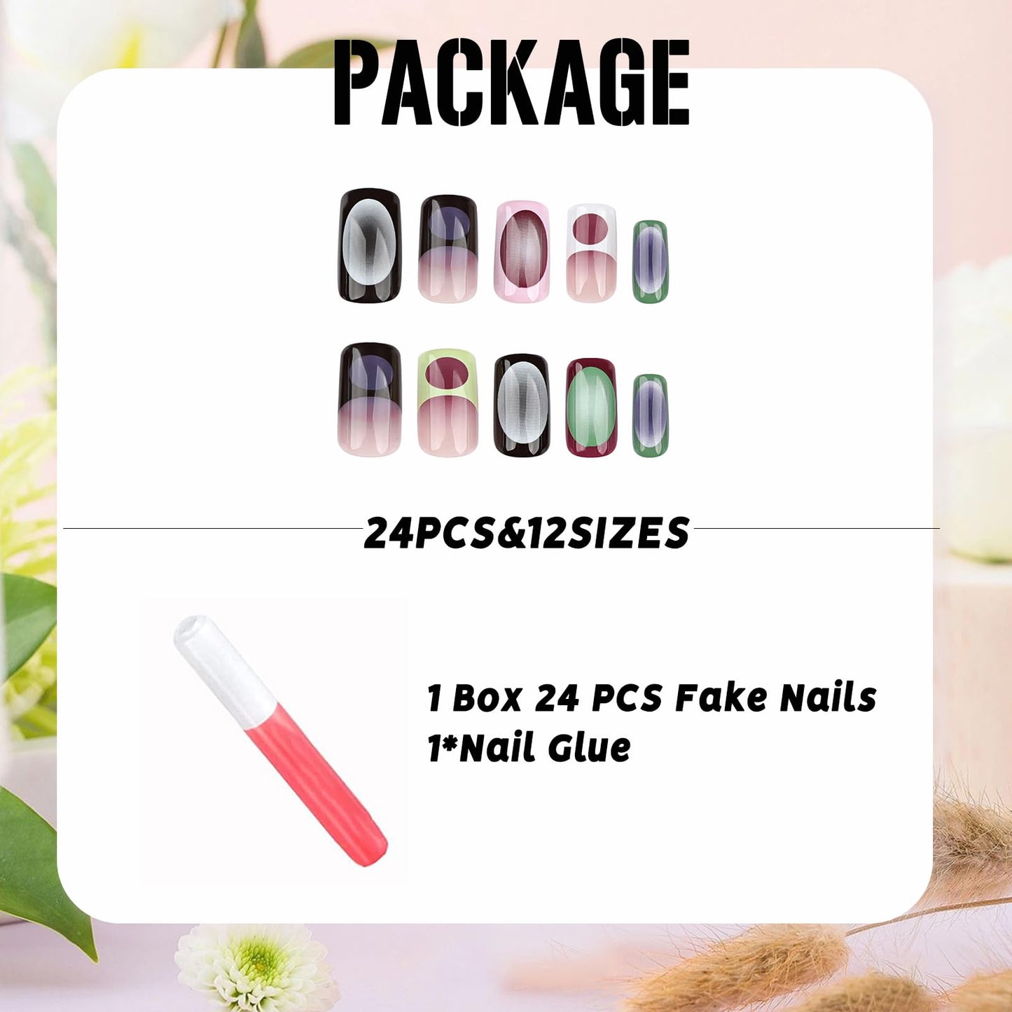 IMSOHOT Press on Nails Medium Square Fake Nails Glossy Dark Green Blue Ombre French Tips Acrylic False Nails Gel Full Cover Acrylic Glue Stick on Nails for Women Girls 24Pcs