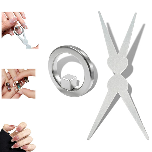 New Ring-Shaped Cat Eye Magnet for Nails, Hollow Cat Eye Magnet, Cat Eye Magnet Ring, Y & Rings Magnet(Wide Beam, Heart, French), Portable Hollow Circular Cat Eye for Home Salon DIY Manicure (1 Set)