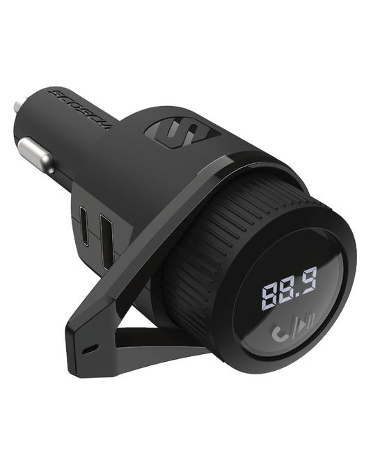 Scosche BTFM9 FM Bluetooth Transmitter Car, Dual 12W USB-C and USB-A Charging Ports, Fast Type C Car Charger, Wireless Radio Bluetooth Adapter, Hands-Free Kit for Calls, Siri and Google Assistant