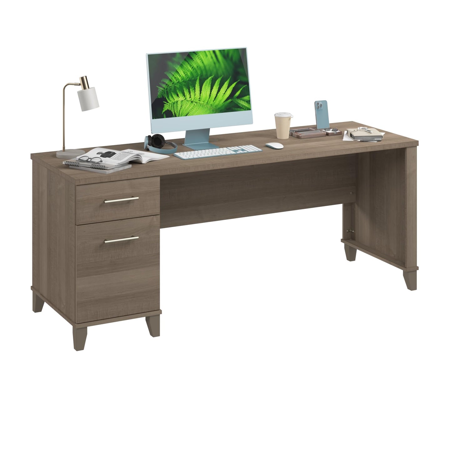 Bush Home 72-inch Home Office Desk with Drawers, Large Computer Table for Personal Workspace, Somerset Collection, Ash Gray